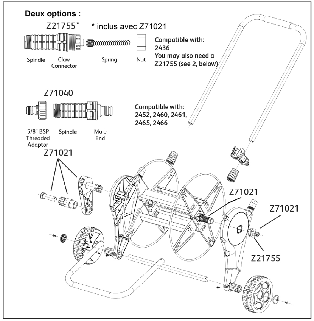 Pièces enrouleur Metal Hose Cart (Ref. 2436-2437-2452-2460-2461-2465-2466)